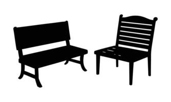 Park bench and chair silhouette simple design vector