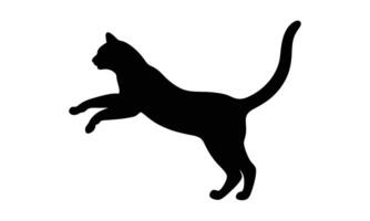 Black cat silhouette leaping dynamic pose vector