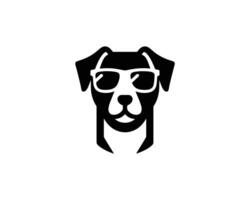 Stylized black dog head wearing sunglasses icon vector