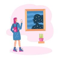 Woman taking photo of artwork vector