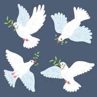 Doves flying with olive branches vector