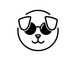 Cool dog wearing sunglasses simple black and white illustration vector