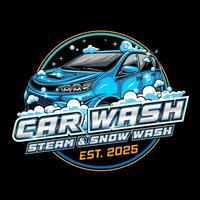 Logo or label for car wash business with car illustration and text vector