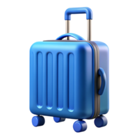 Bright blue modern rolling suitcase with telescopic handle and side handle isolated on transparent background png