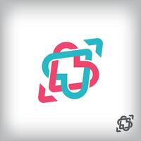 Intertwined heart direction logo. Unique design identity. Geometric flat logo template. vector