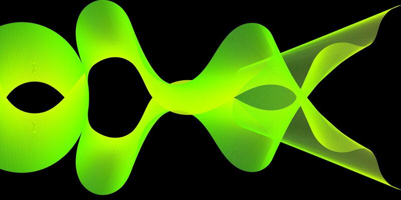 A vivid green abstract wave pattern with dynamic curves and mesh texture on a solid black background, creating a modern and energetic visual design.