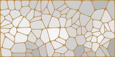 Abstract mosaic pattern with irregular, pebble-like shapes in shades of white and gray outlined by golden-brown lines, creating a modern stained-glass effect. vector