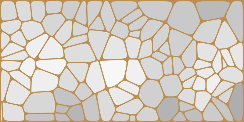 Abstract mosaic pattern with irregular, pebble-like shapes in shades of white and gray outlined by golden-brown lines, creating a modern stained-glass effect.