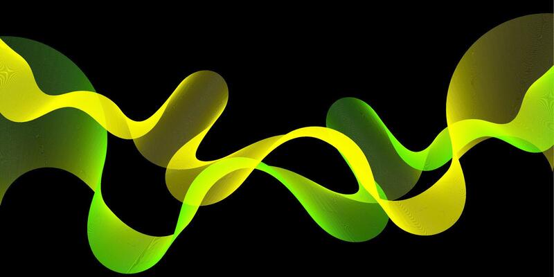 A flowing abstract wave in shades of yellow and green on a black background, featuring smooth curves and a modern, glowing design.