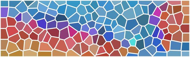 A colorful mosaic pattern with irregular polygonal shapes in shades of blue, red, and purple, divided by white outlines. vector