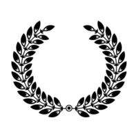 Black and white laurel wreath symbol illustration. Circular branches with leaves, swirls, twigs and flower ornaments for award or badge. vector
