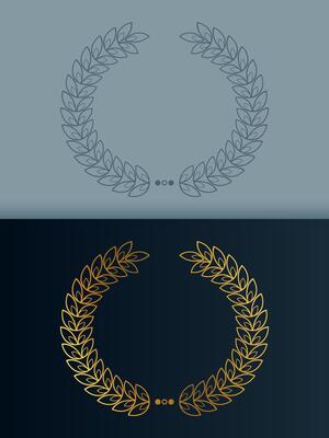 illustration of laurel wreath on blue background. Decorative olive branches and leaf frame for award or heraldry.