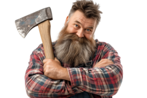 Cheerful Canadian Lumberjack with Mighty Beard and Axe. Rustic Strength and Charm png