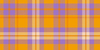 A seamless tartan plaid pattern in vibrant yellow, purple, and orange shades. Ideal for textile design, fashion, creative projects, and decorative backgrounds with a cheerful and bold aesthetic. vector