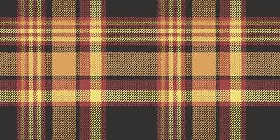 Seamless red, yellow, and black tartan plaid pattern with layered diagonal stripes. Geometric checkered design for fabric, wallpaper, or digital backgrounds. repeatable textile texture. vector