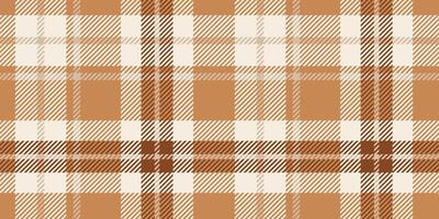 Seamless caramel, beige, and cream plaid pattern with diagonal striped details. Geometric textile design for backgrounds and print vector