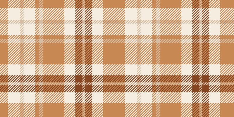 Seamless caramel, beige, and cream plaid pattern with diagonal striped details. Geometric textile design for backgrounds and print