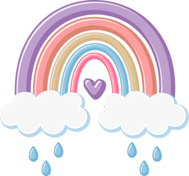 Rainbow with Heart, Clouds and Raindrops png