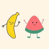 Colorful cartoon fruits with cheerful face vector