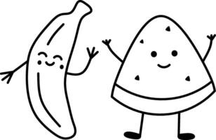 Minimalist fruit cartoon drawing in black and white vector
