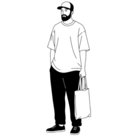 Man in Cap Holding a Tote Bag png