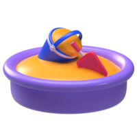 Sandbox with Toys 3D Render. Round sandbox with a bucket and shovel for digging fun. png