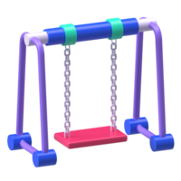 Playground Swing Set 3D Element. Classic swing with chain support for kids playground fun. png