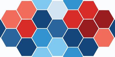 Prismatic Hexagon Grid in Red Blue with Varying Sizes on pattern geometric vector