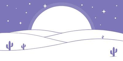 A desert landscape with cacti, stars, a large sun or moon in a purple sky cactus vector
