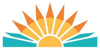 Geometric sunburst with orange yellow teal rays on vector