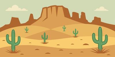 Flat a desert landscape with cacti, mountains, clouds in a minimalist style cactus vector