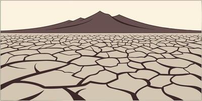 Stylized a cracked earth pattern with a mountain silhouette in a desert landscape vector