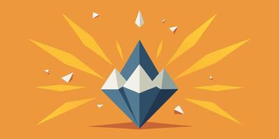 Geometric explosion with blue faceted shape orange facets triangle vector