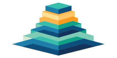 Isometric stack polygon blocks in blue green orange colors on a abstract vector