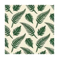 Green fern leaf Pattern on cream with repeating botanical elements leaves vector