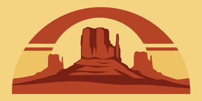 Flat Monument Valley landscape with red rock formations arch shape design graphic vector