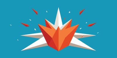 A stylized orange explosion with triangular facets against a blue graphic vector