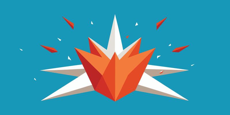 A stylized orange explosion with triangular facets against a blue graphic