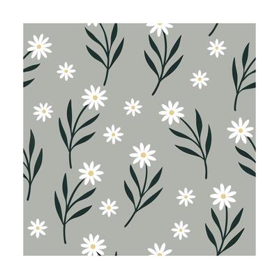 Daisy floral pattern with flowers dark green leaves