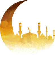 gold crescent moon and mosquepurple crescent moon and mosque png