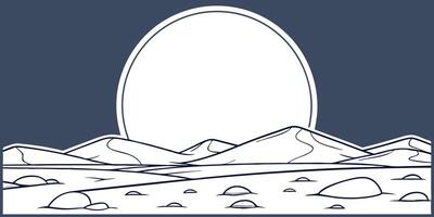 Stylized full moon rising over desert landscape with mountains minimalist design vector