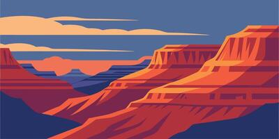 Stylized canyon landscape with layered rock formations under a blue sky clouds desert vector