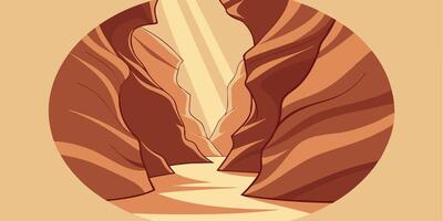 Stylized slot canyon with light beams layered rock formations in earthy tones desert vector