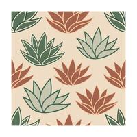 Repeating graphic pattern aloe agave plants in muted green brown colors succulent vector