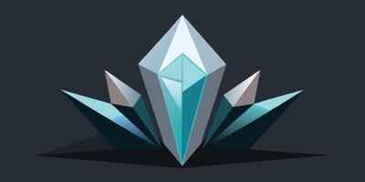 Geometric crystal formation with teal facets on a dark gray gemstone prism vector
