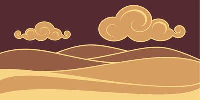 Stylized desert landscape with clouds in warm tones layered hills dusk vector