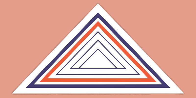 Overlapping triangle design with blue orange lines on a peach Prismatic geometric