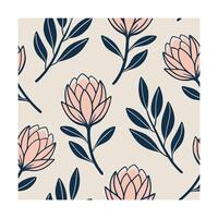 Blush protea flowers navy leaves on a beige Pattern design floral pink vector