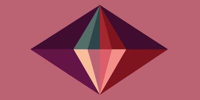 Geometric diamond shape divided into multiple colored triangular facets on pink abstract vector