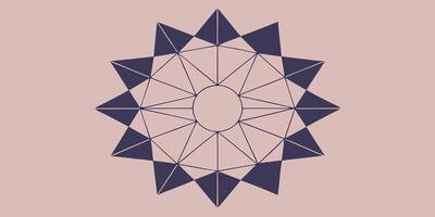 Geometric mandala with radiating dark blue triangles circles on a pink pattern vector